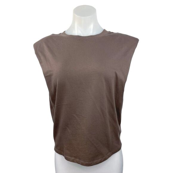 Aritzia Babaton Brown Sleeveless Oversized Shoulder Pads T-shirt Sweater Top 2XS - Picture 1 of 4
